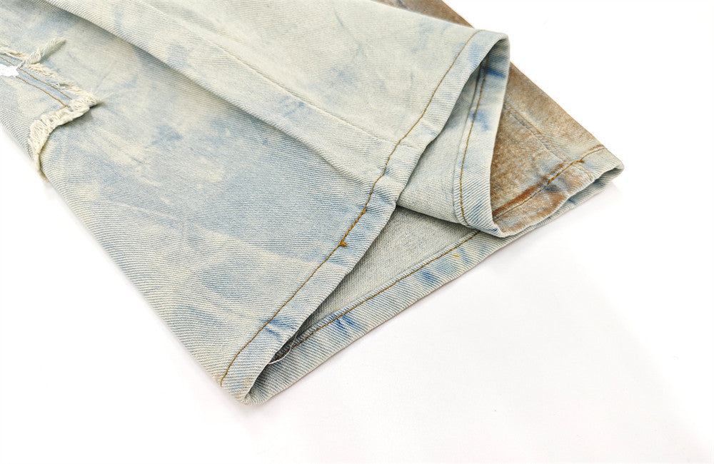 Distressed Graffiti Wide-Leg Jeans – Vintage Washed Ripped Baggy Denim