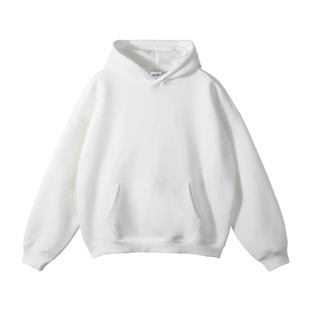 The Custom Anime Character White Hoodie is a 350GSM 100% cotton pullover with long sleeves and a front pocket, ideal for your personalized design, shown on a white background.