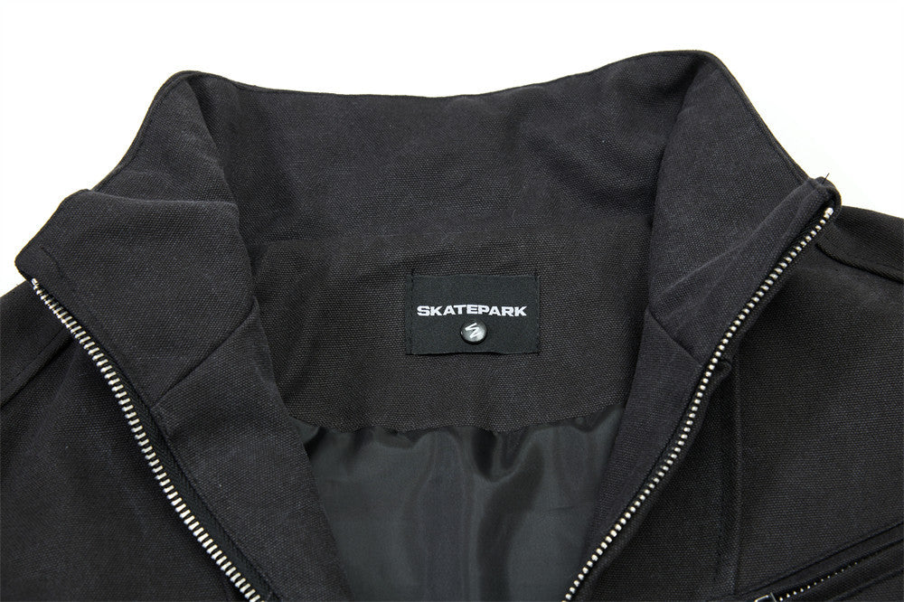 Men's Stand Collar Bomber Jacket with Sculptural Seam Detail