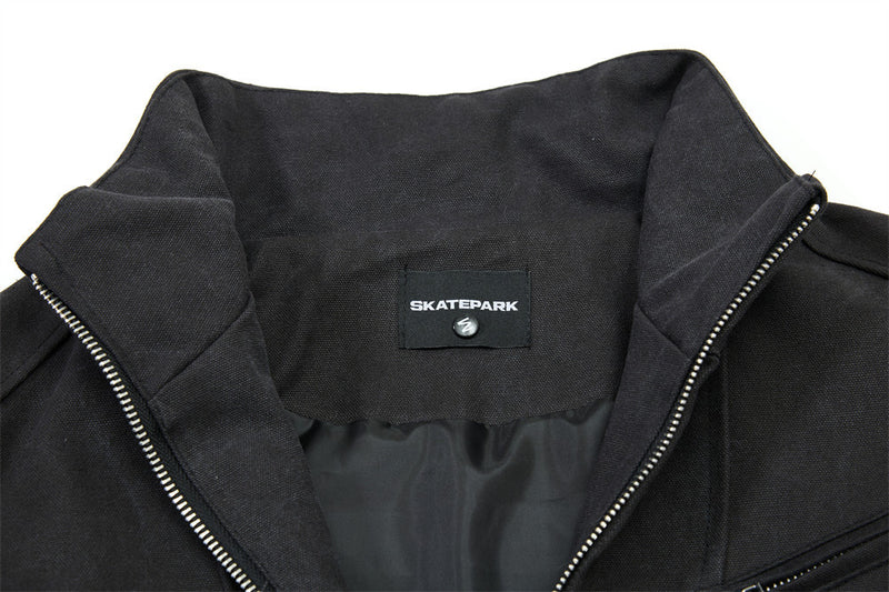 Men's Stand Collar Bomber Jacket with Sculptural Seam Detail