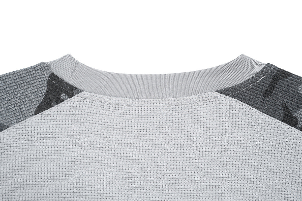 MT99 Raglan-Langarmshirt aus Waffelstrick mit Camouflage – graues Urban-Streetwear-Top