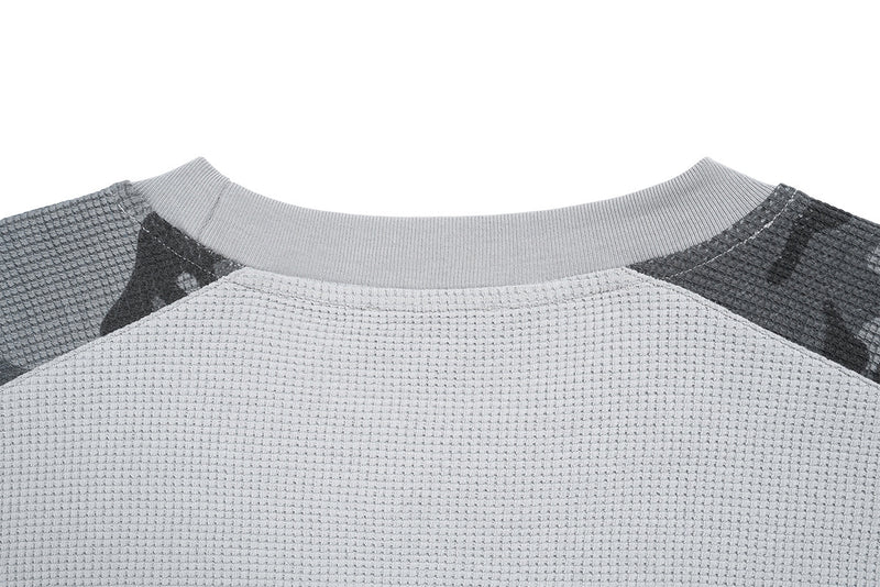 MT99 Raglan-Langarmshirt aus Waffelstrick mit Camouflage – graues Urban-Streetwear-Top