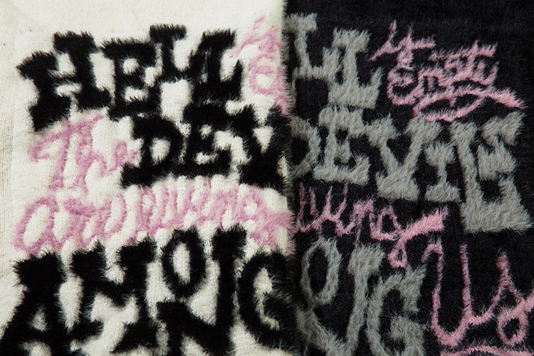 Pull oversize en maille jacquard à lettrage – Hell Is Empty, motif graffiti