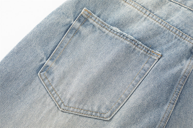 Wide-Leg Distressed Jeans – American Vintage Washed Denim, Relaxed Straight Fit