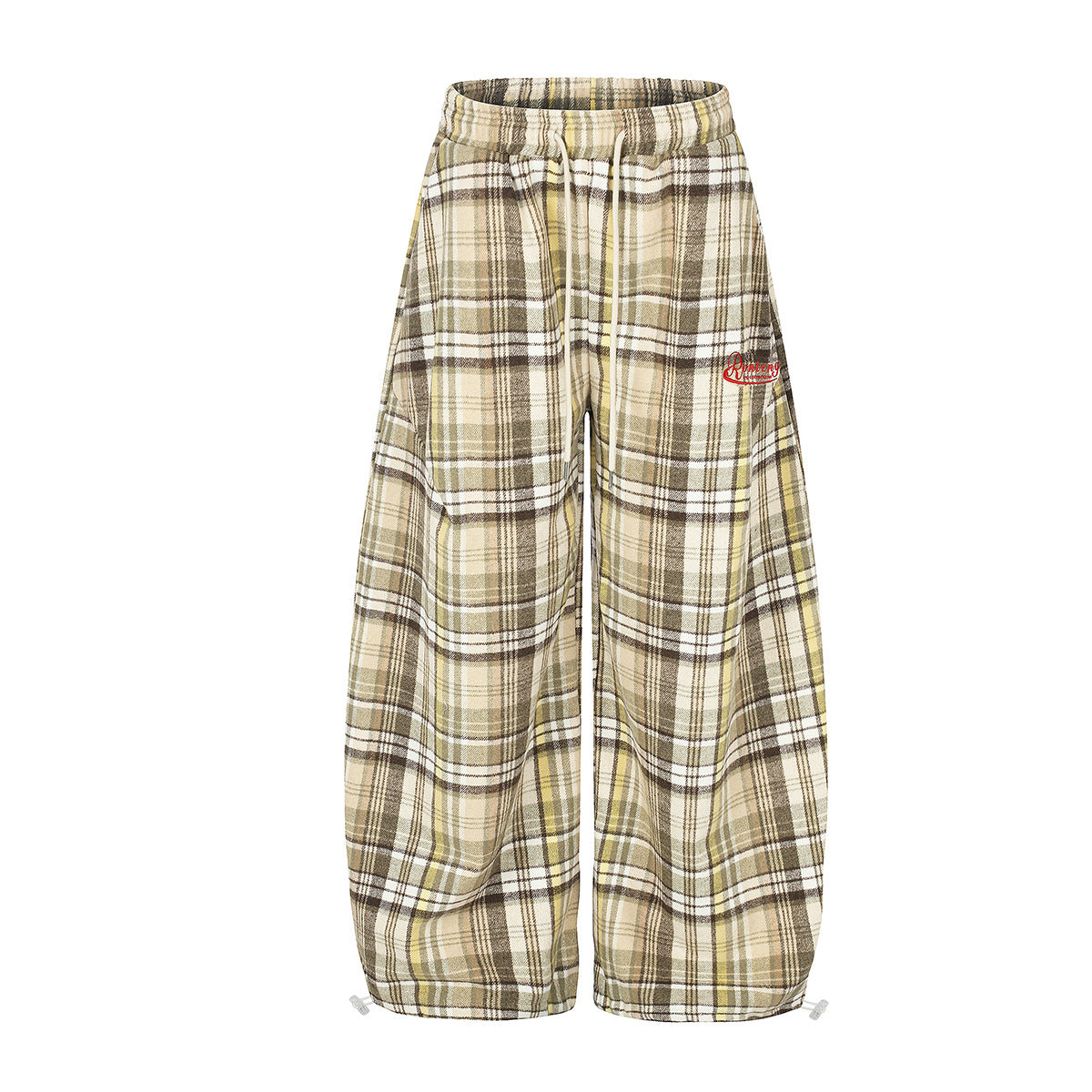 Plaid Wide-Leg Pants – Relaxed Fit Flannel Drawstring Trousers