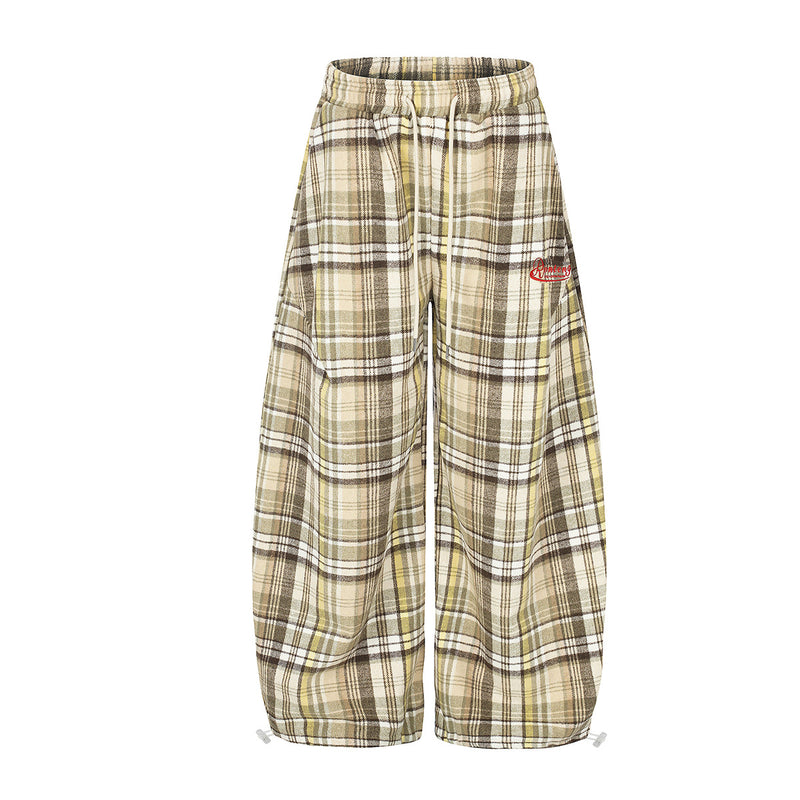 Plaid Wide-Leg Pants – Relaxed Fit Flannel Drawstring Trousers