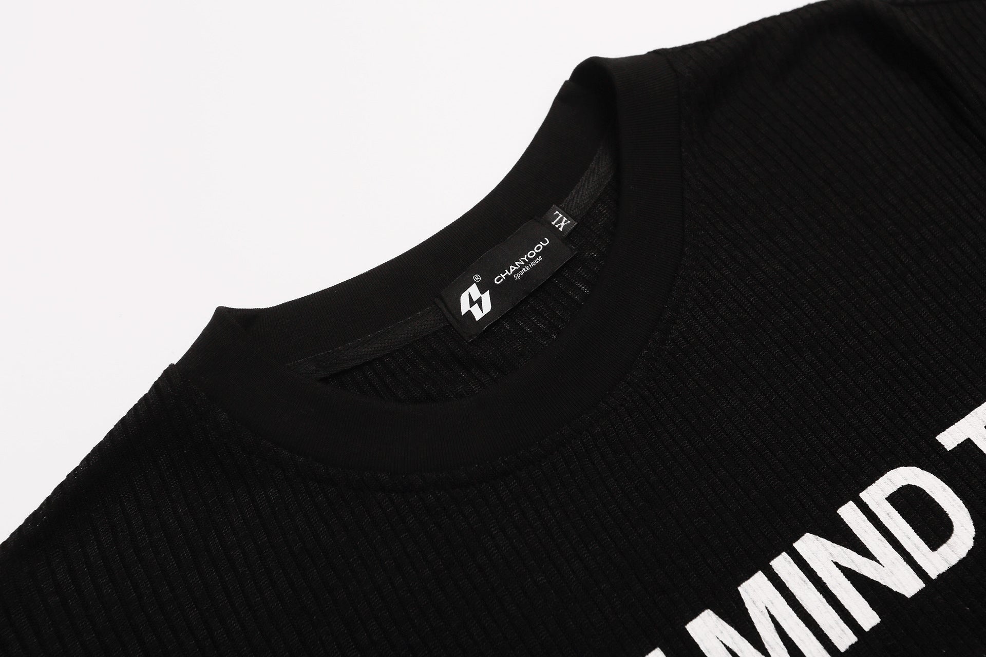 Camiseta de Manga Larga con Gráfico – Estampado de Banda Punk, Cuello Redondo y Punto Waffle