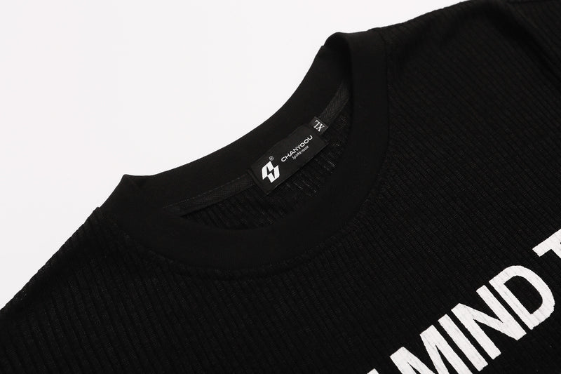 Camiseta de Manga Larga con Gráfico – Estampado de Banda Punk, Cuello Redondo y Punto Waffle