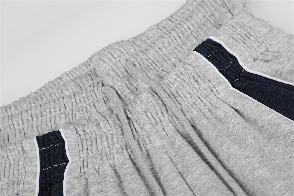 Colorblock Wide-Leg Sweatpants with Eagle Emblem & Faux Double Waistband