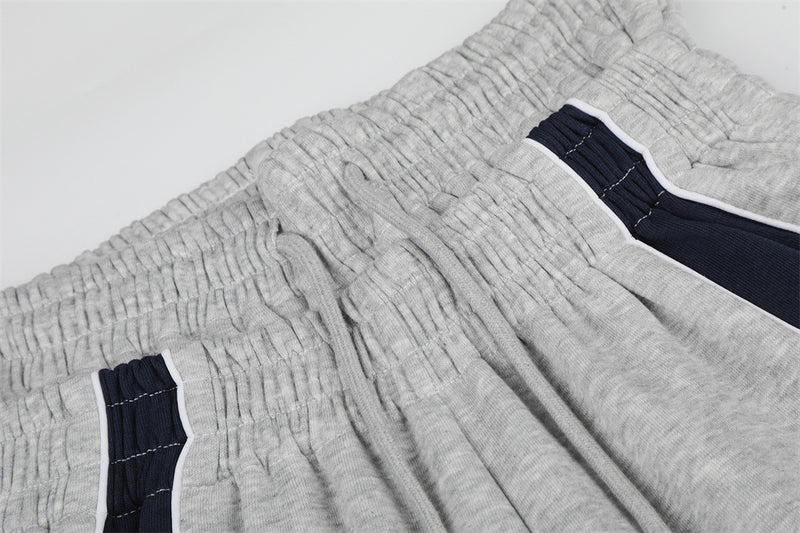 Colorblock Wide-Leg Sweatpants with Eagle Emblem & Faux Double Waistband