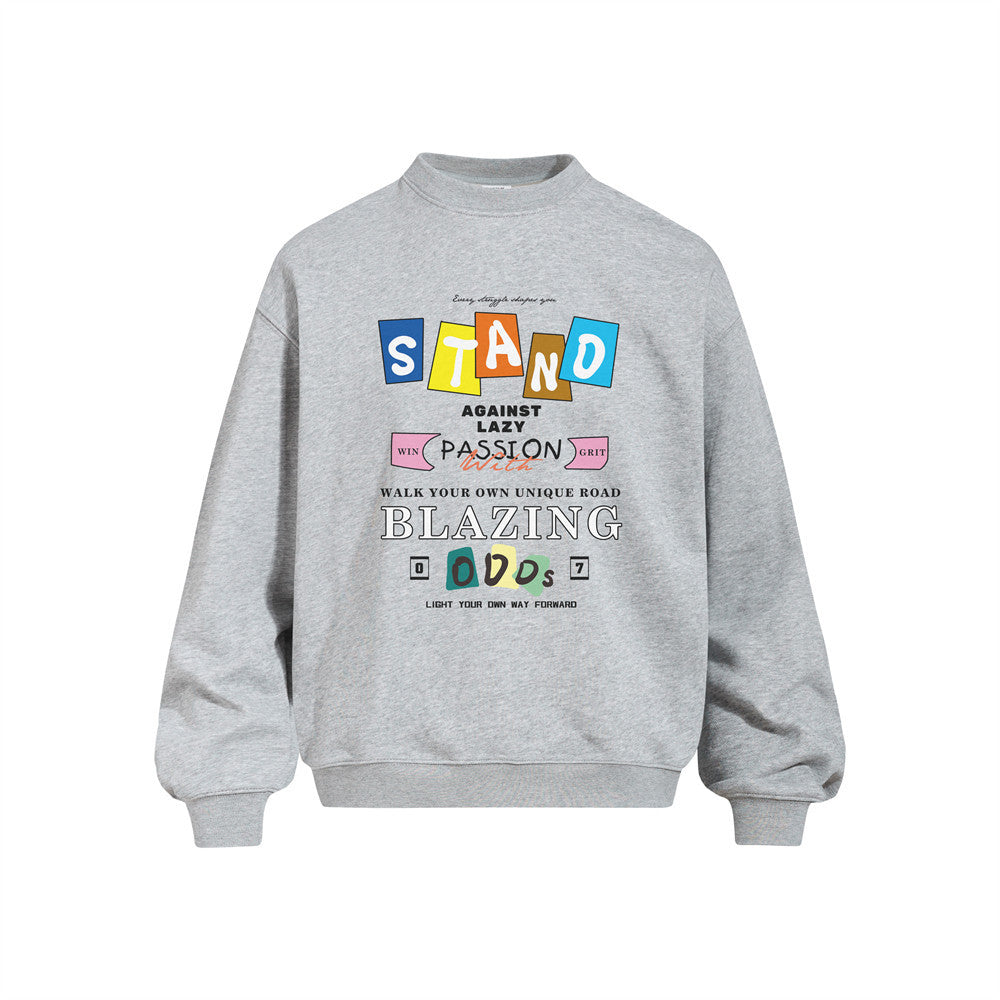 Oversized Graphic Print Crew Neck Sweatshirt – Stand Blazing Odds Design