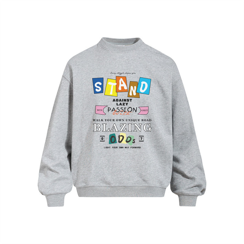 Oversized Graphic Print Crew Neck Sweatshirt – Stand Blazing Odds Design