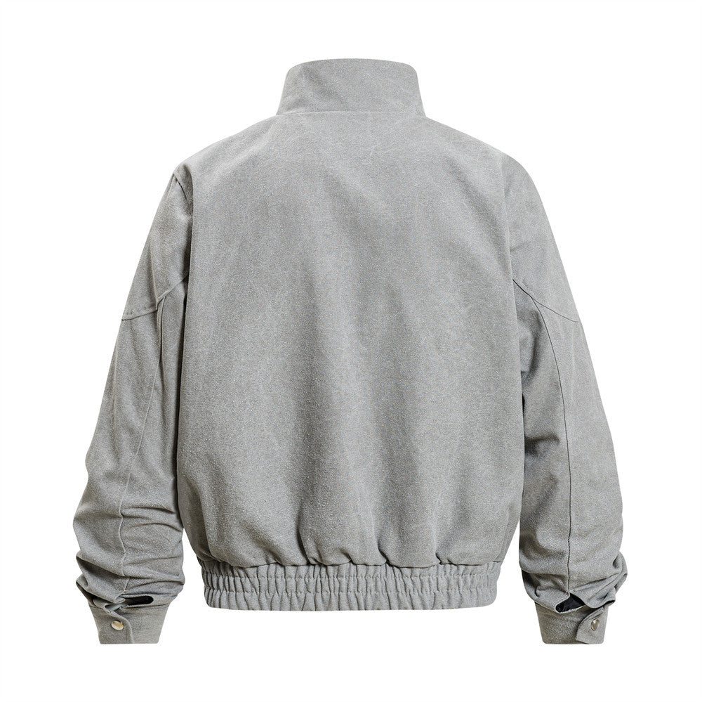 Men's Stand Collar Bomber Jacket with Sculptural Seam Detail