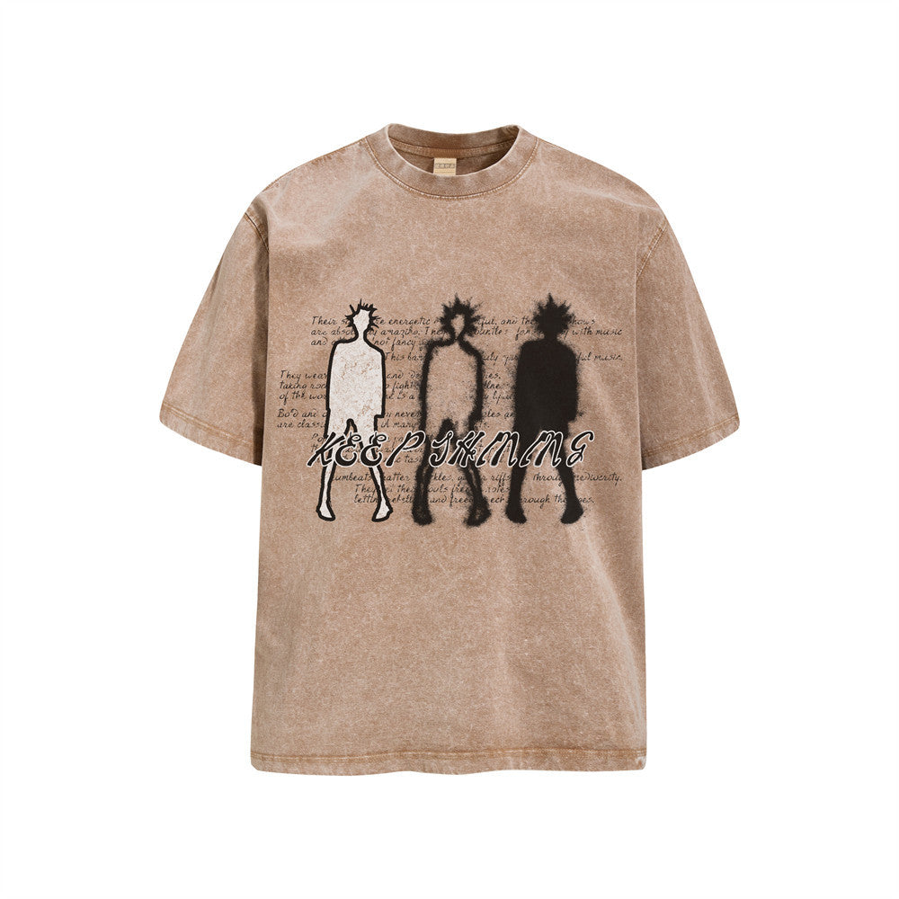 Abstract Shadow Figure Acid Wash Oversized T-Shirt – Vintage Washed Cotton Tee