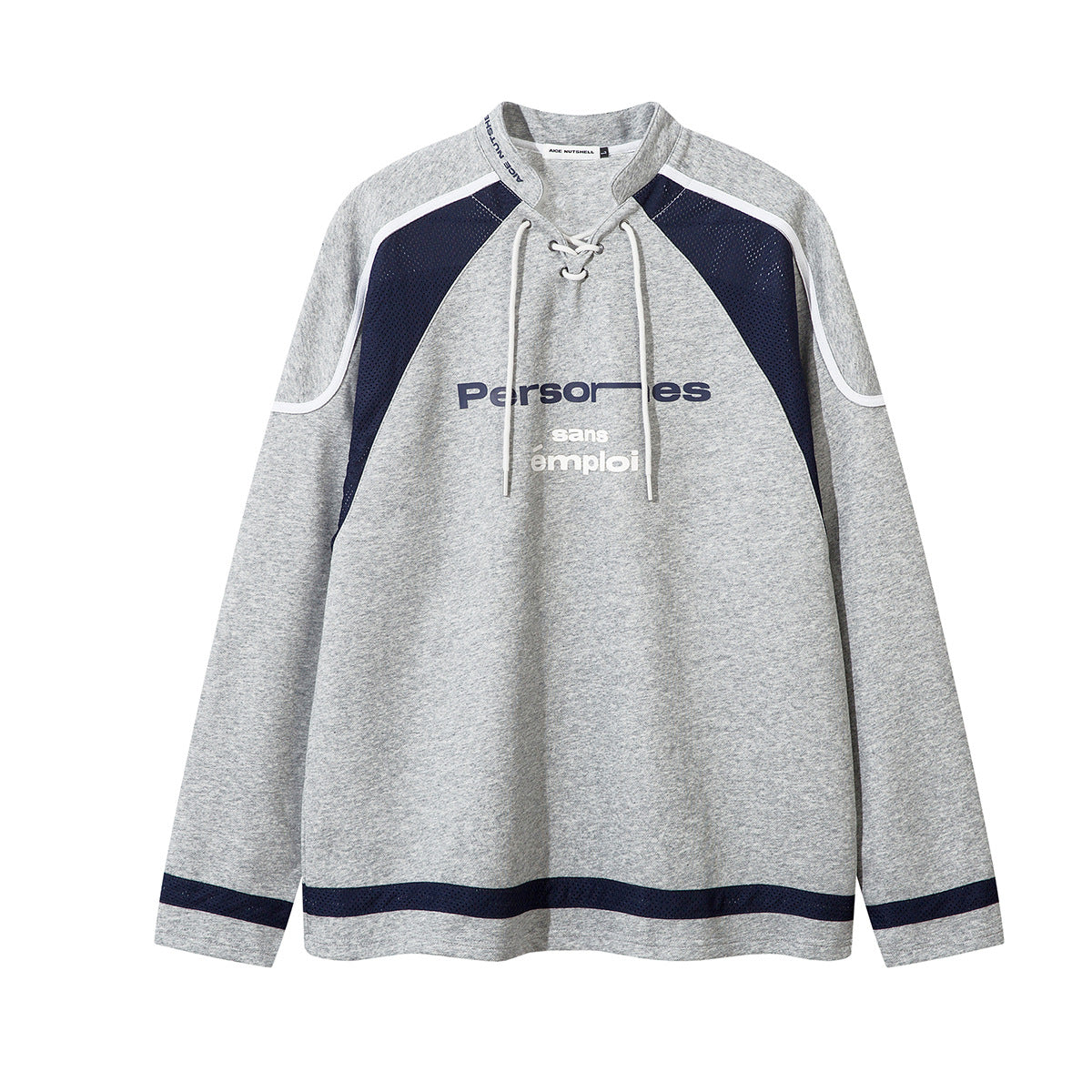 Lace-Up Hockey Jersey Sweatshirt – Colorblock Mesh Panel Pullover