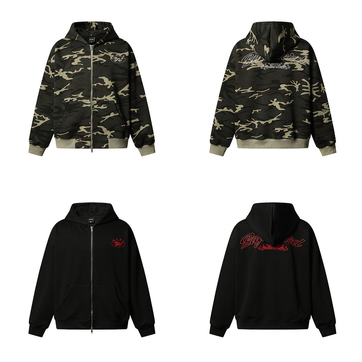 Zip-Hoodie mit Drachenemblem – Oversized Streetwear in Camo & Schwarz