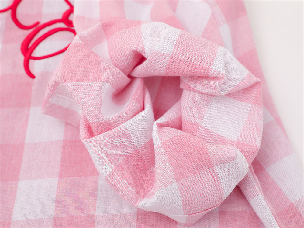 Oversized Gingham Check Short Sleeve Shirt with Embroidered Script Logo