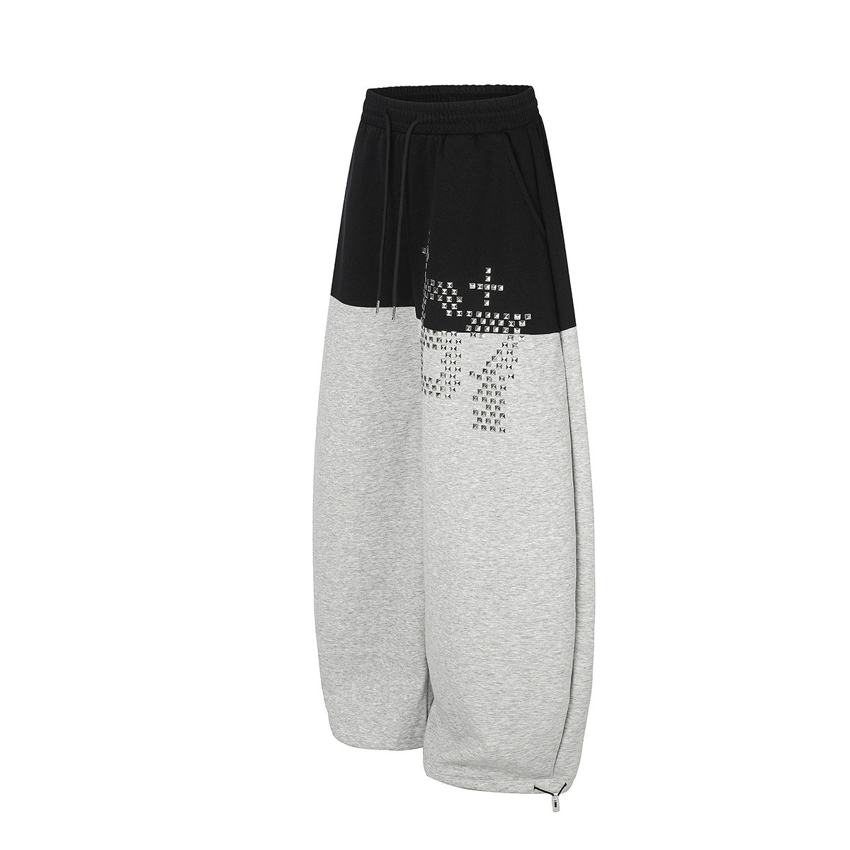 Gerade geschnittene Sweatpants – Colorblock-Baggy-Jogger mit Nieten-Grafik