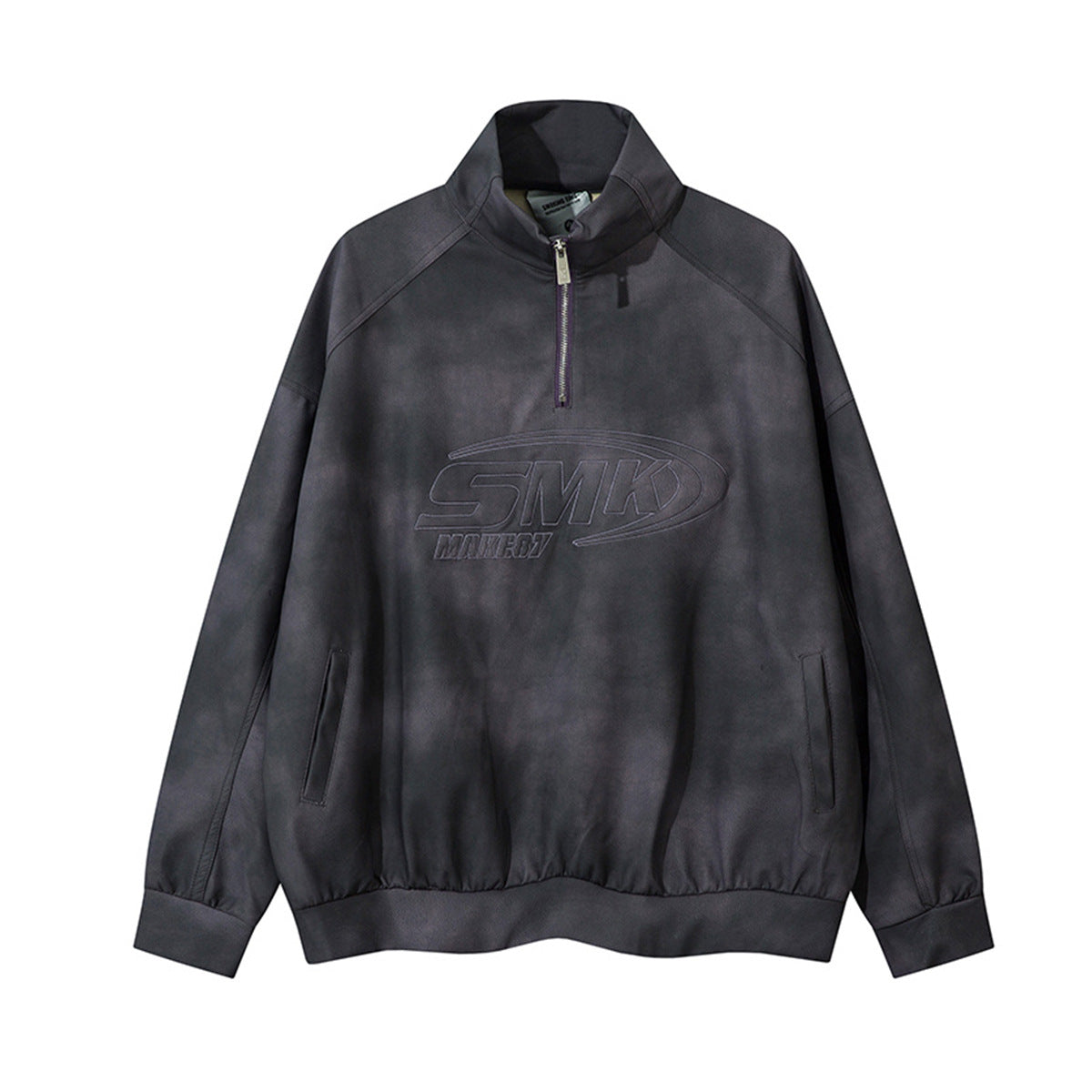 Sweat-shirt SMK à demi-zip – Col montant vintage effet délavé à l’acide