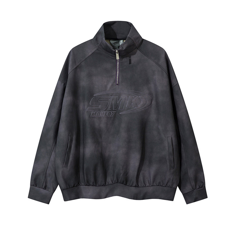 Sweat-shirt SMK à demi-zip – Col montant vintage effet délavé à l’acide