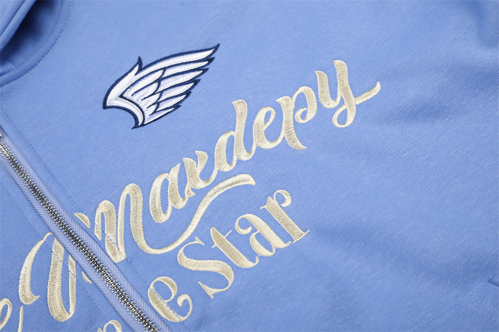 Embroidered Zip-Up Hoodie – Oversized Streetwear Varsity Style