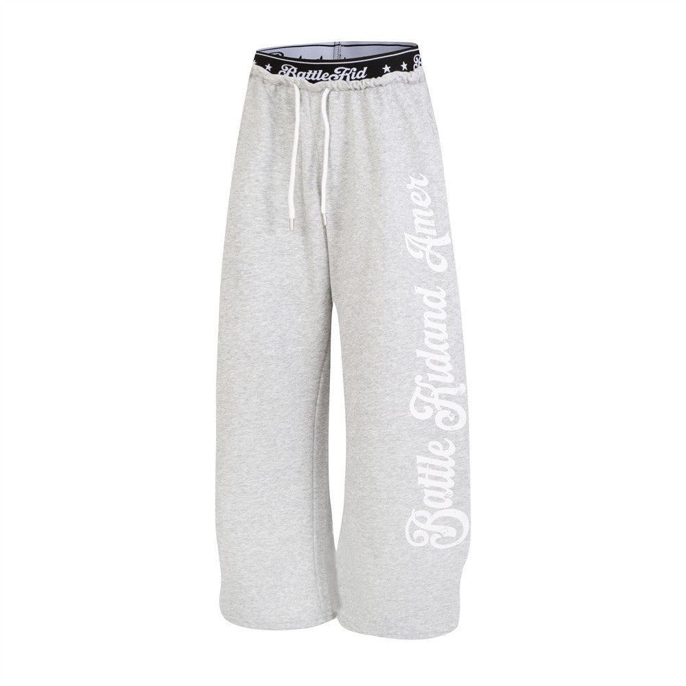 BattleKid Letter Print Wide Leg Sweatpants – Elastic Waist Streetwear Joggers