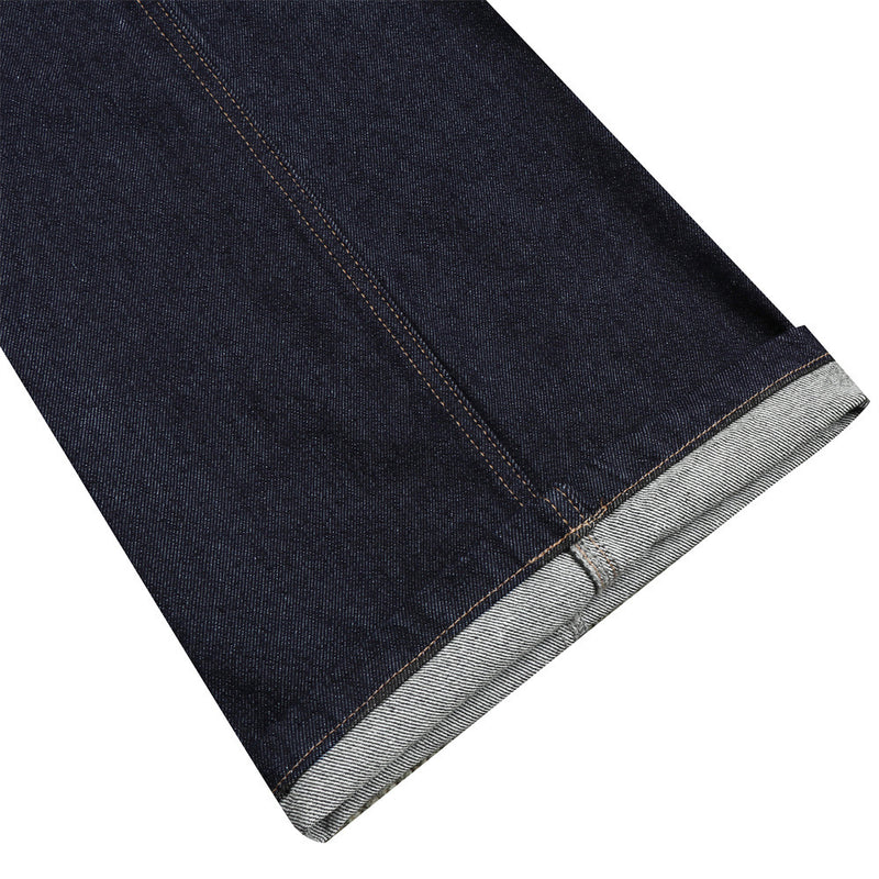 Jean homme coupe ample – Denim brut à double ceinture avec empiècements effilochés &