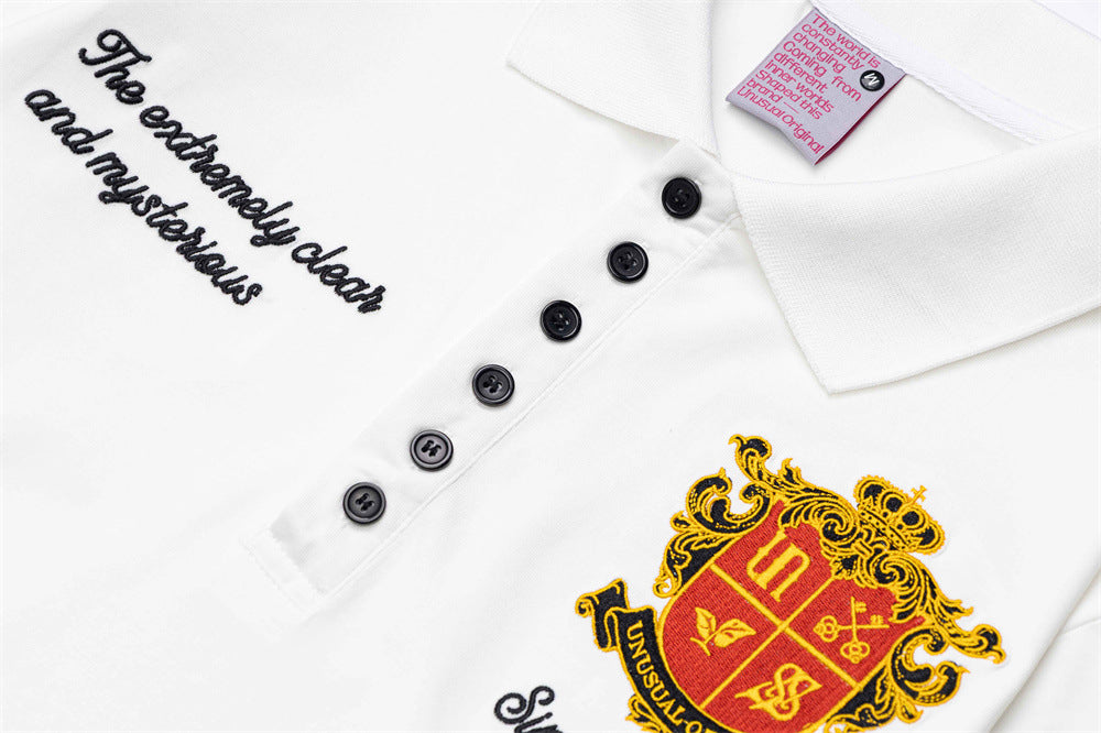 Men's Long Sleeve Polo Shirt with Embroidered Crest Badge