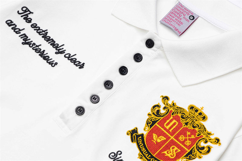 Men's Long Sleeve Polo Shirt with Embroidered Crest Badge