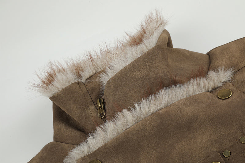 Faux Suede Shearling-Lined Moto Jacket with Buckle Straps