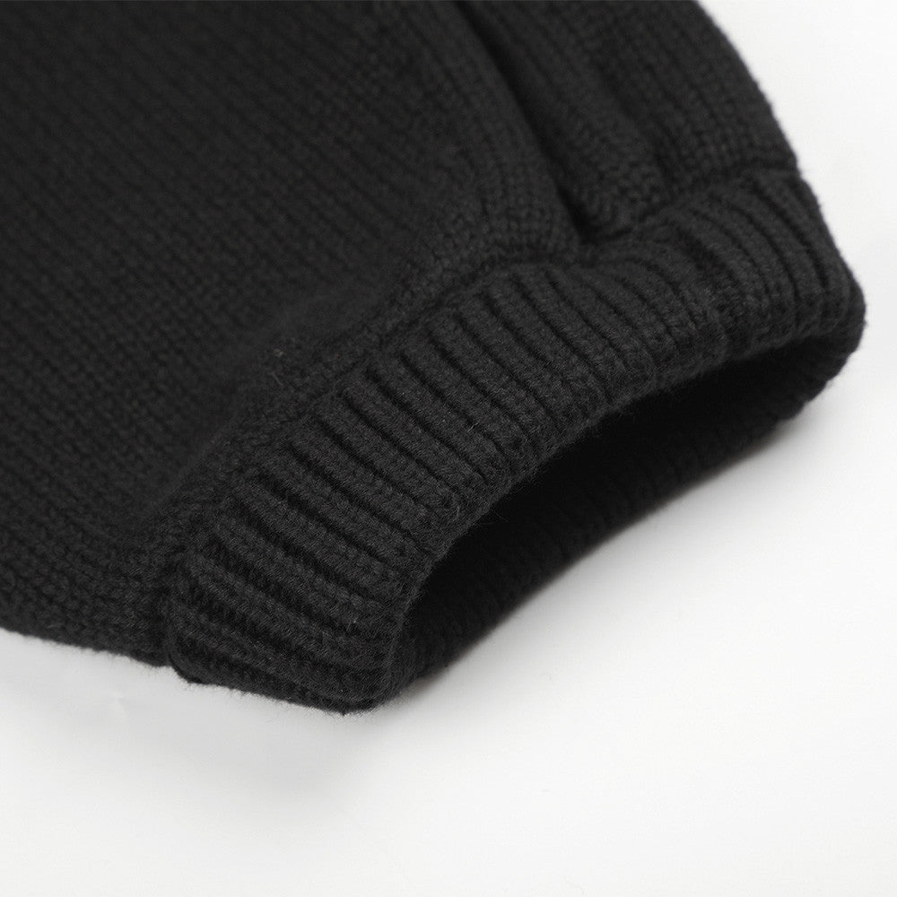 Veste en maille noire pour homme à col montant et zip diagonal asymétrique