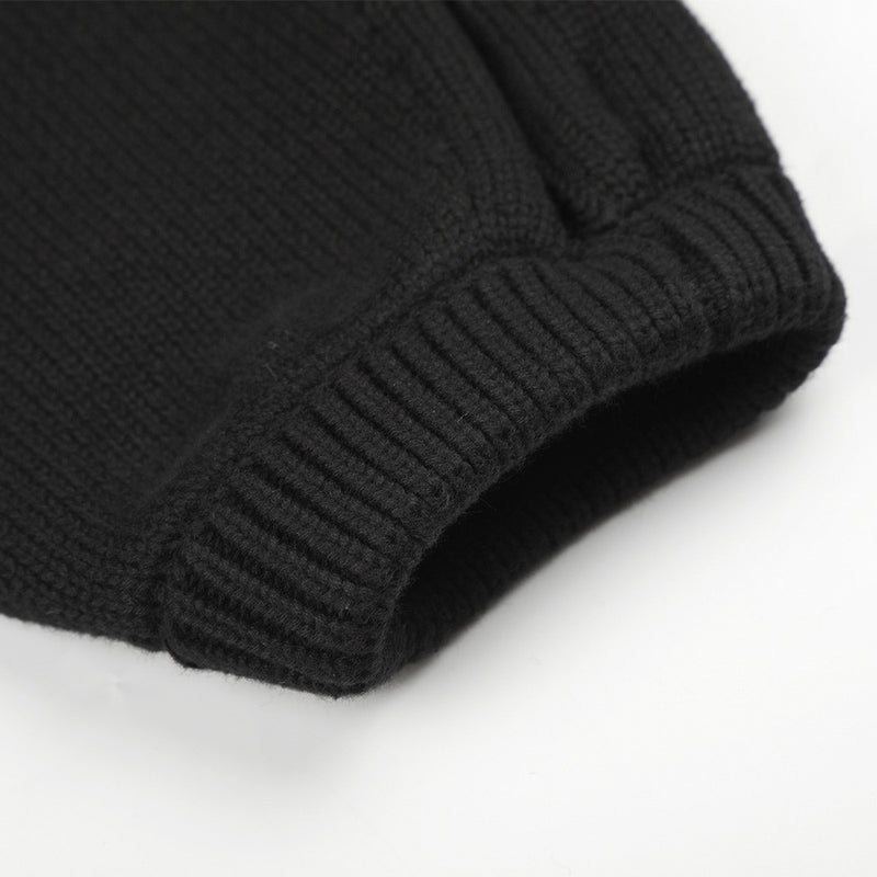Veste en maille noire pour homme à col montant et zip diagonal asymétrique