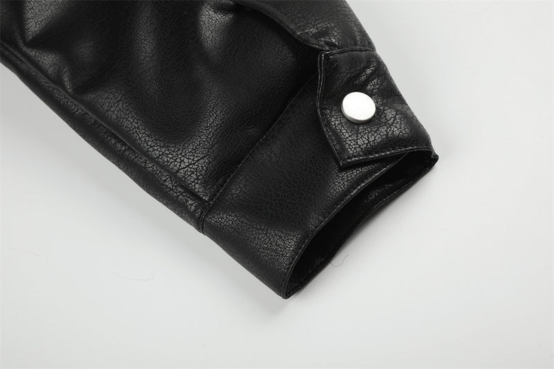 Men's Faux Leather Bomber Jacket with Diagonal Zip & Faux Fur Collar