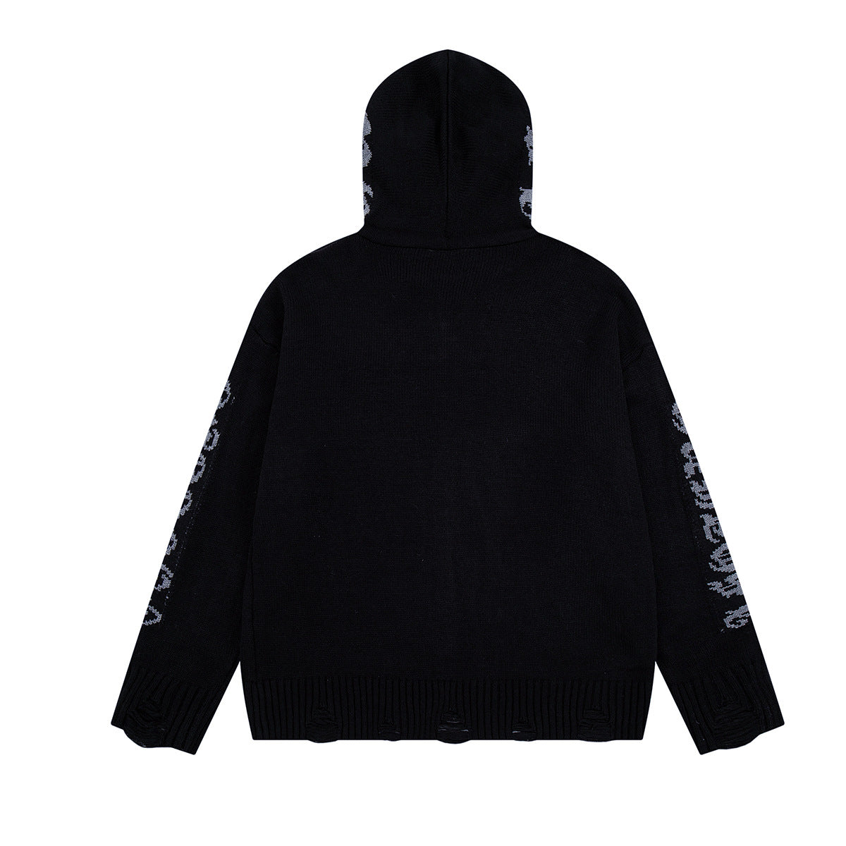 Sudadera de punto con cremallera y cruz gótica – Cárdigan de streetwear americano desgastado