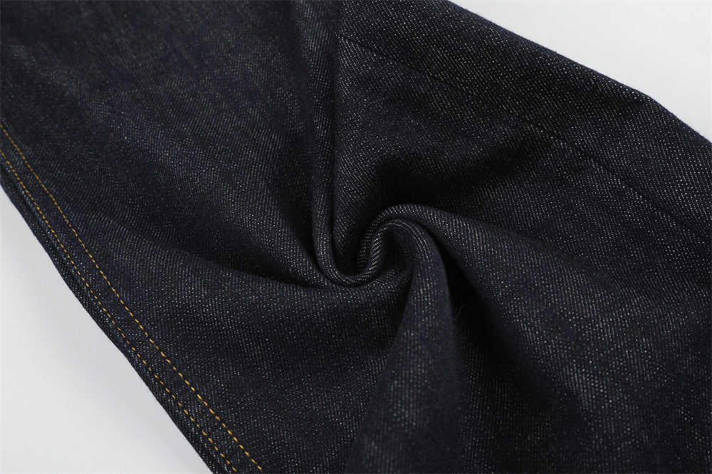 Wide-Leg Raw Denim Jeans with Music Note Embroidery