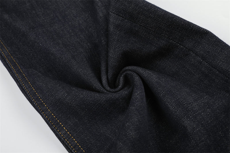 Wide-Leg Raw Denim Jeans with Music Note Embroidery