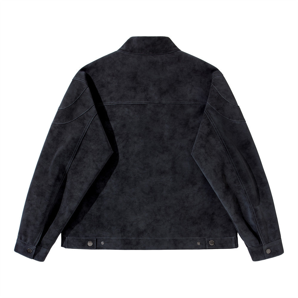 Men's Moto-Style Stand Collar PU Suede Jacket – Oversized Fit