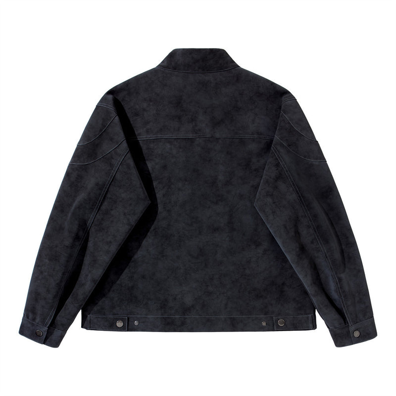 Men's Moto-Style Stand Collar PU Suede Jacket – Oversized Fit