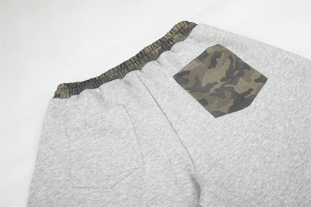 Wide-Leg Sweatpants with Camo Waistband & Star Patch – Men's Oversized