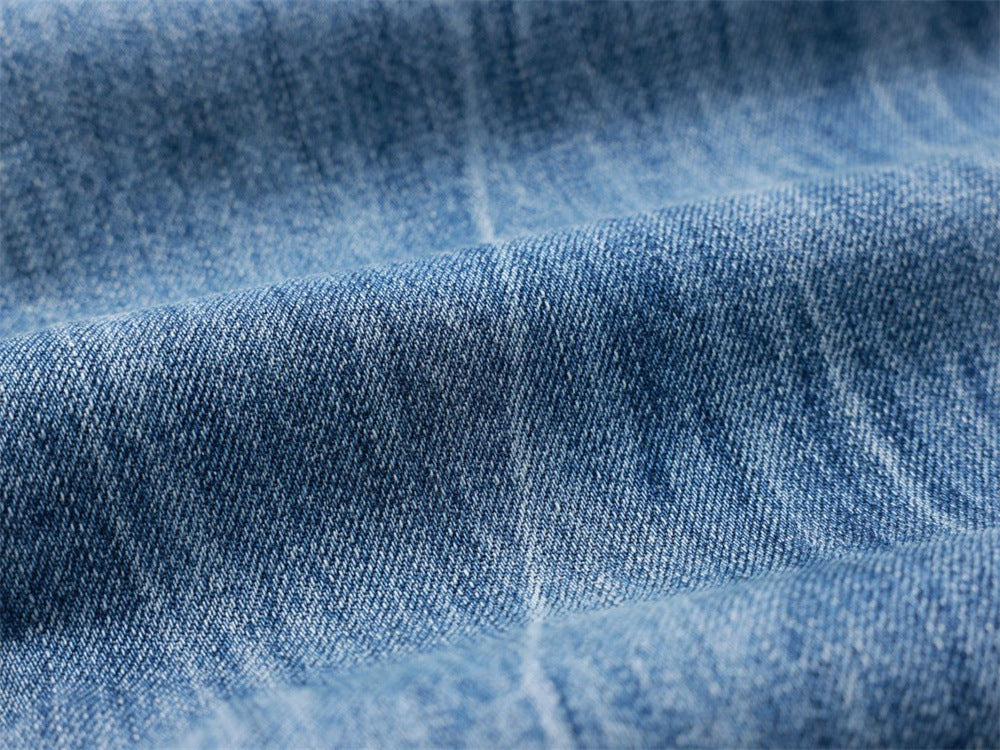 Wide-Leg Baggy Jeans – Washed Blue Curved Seam Design with Contrast Pocket