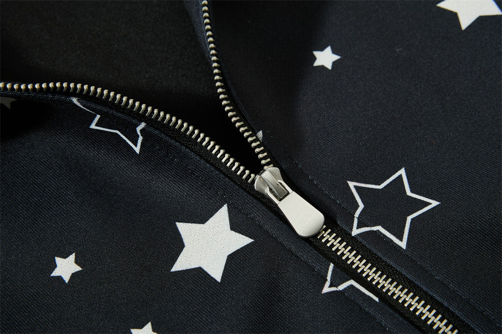 Veste zippée sportive à col montant et imprimé étoiles — Survêtement streetwear oversize