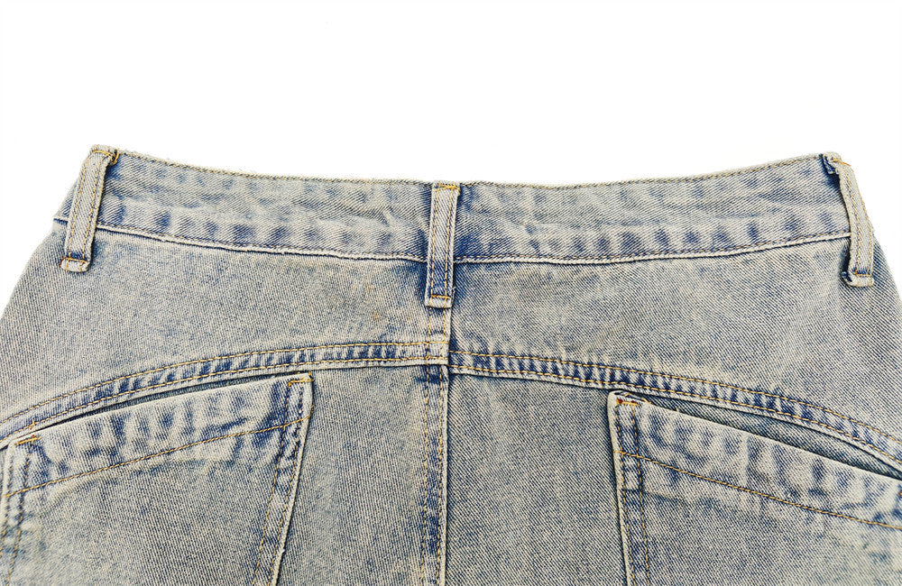 Hand-Painted Splatter Distressed Cargo Denim Shorts