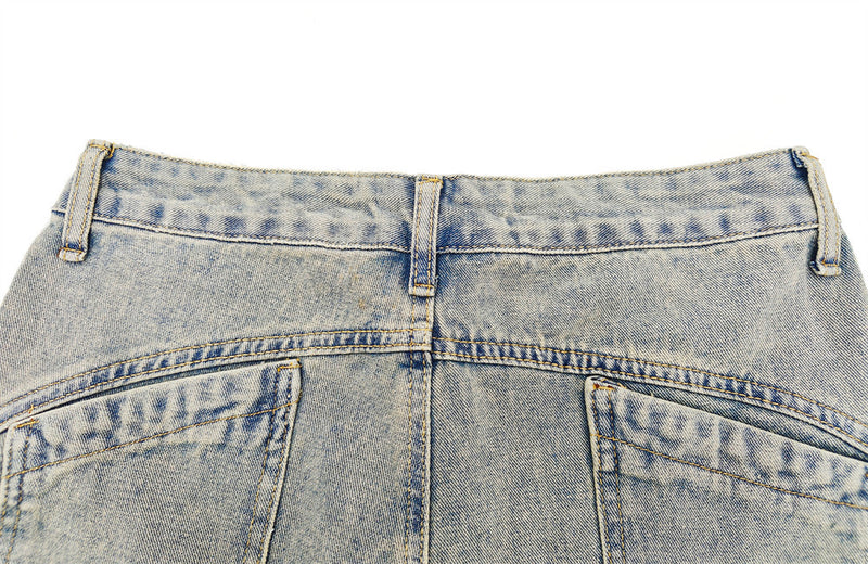 Hand-Painted Splatter Distressed Cargo Denim Shorts