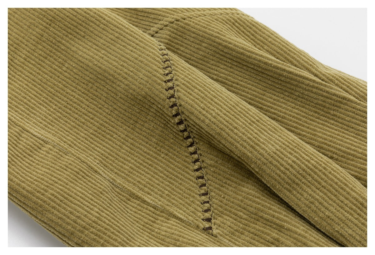 Corduroy Trucker Jacket — Oversized Fit, Floral-Lined, Olive Green