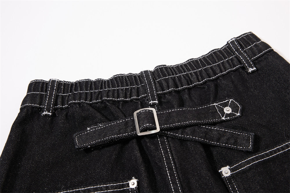 Herren-Cargojeans mit weitem Bein, Klappverschluss und Kontrastnähten