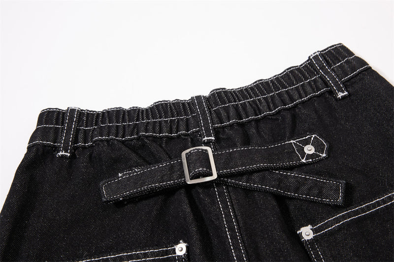 Herren-Cargojeans mit weitem Bein, Klappverschluss und Kontrastnähten