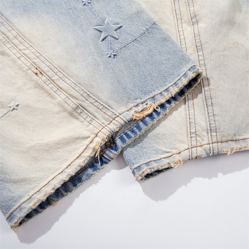 Star Embroidery Wide-Leg Jeans – Vintage Washed Baggy Denim