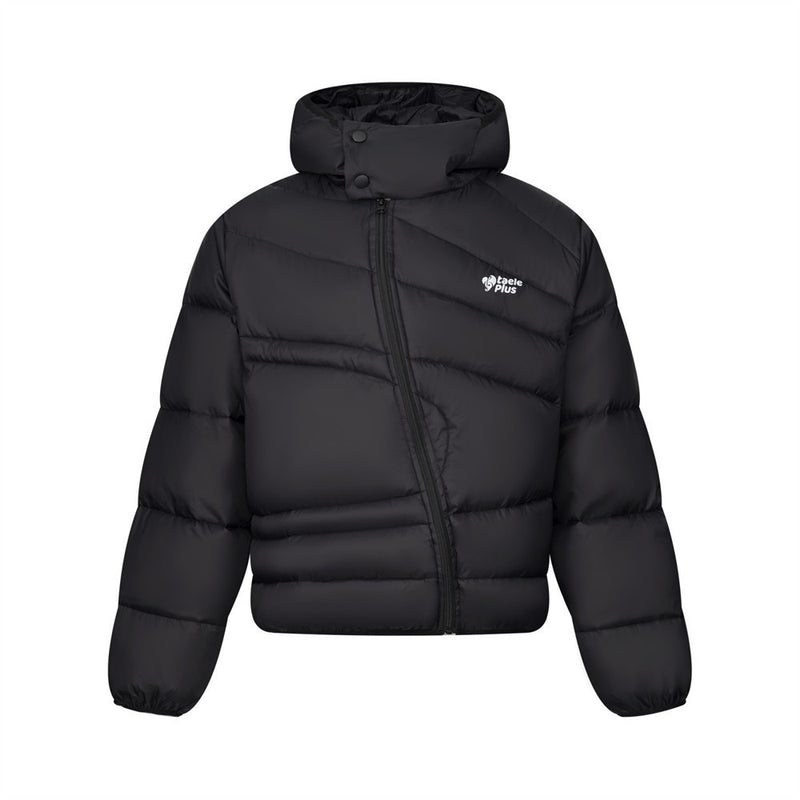 Diagonal Zip Hooded Puffer Jacket – Oversized Streetwear Down Coat