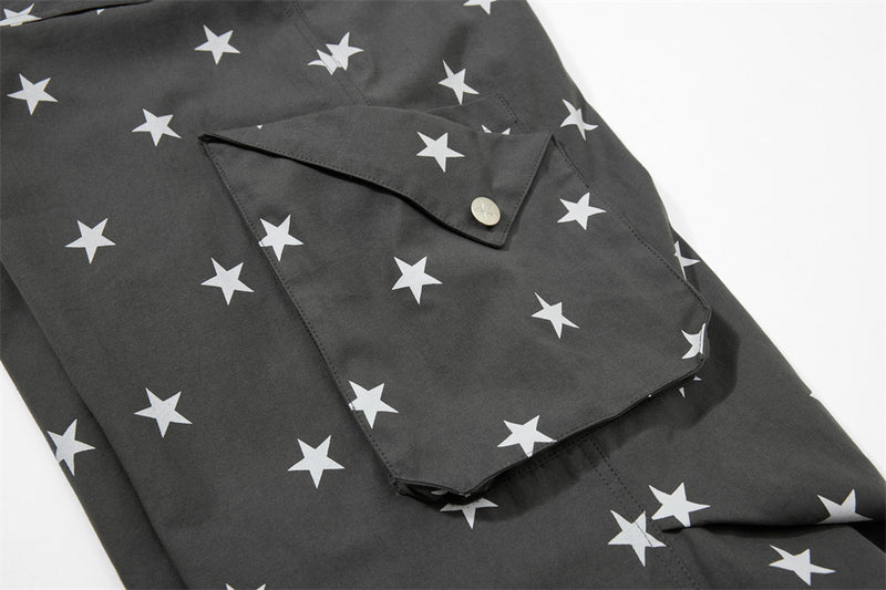 Star Print Wide-Leg Cargo Pants – Relaxed Fit Parachute Trousers