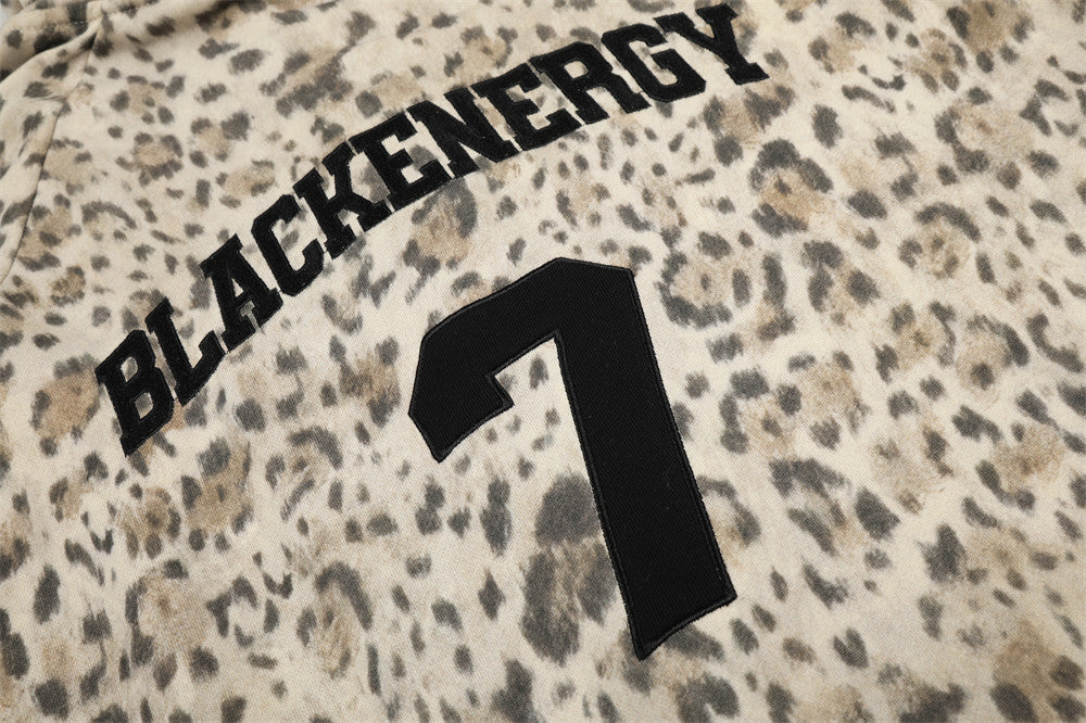 Embroidered Zip Up Hoodie – Leopard Print Streetwear with Side Stripe Detail
